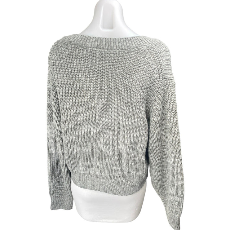 H&M Women's Gray Ribbed Knit Long Sleeve Button Down Cardigan Sweater Top Sz XL