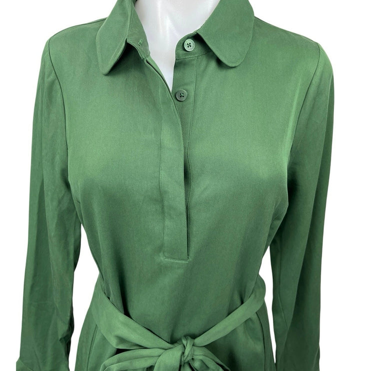 NEW Darling Green Long Sleeve Button Collar Tie Waist Belted Mini Shirt Dress S