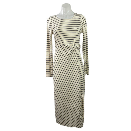 Kaileigh Womens Cream Black Striped Long Sleeve Tie Front Maxi Sweater Dress M