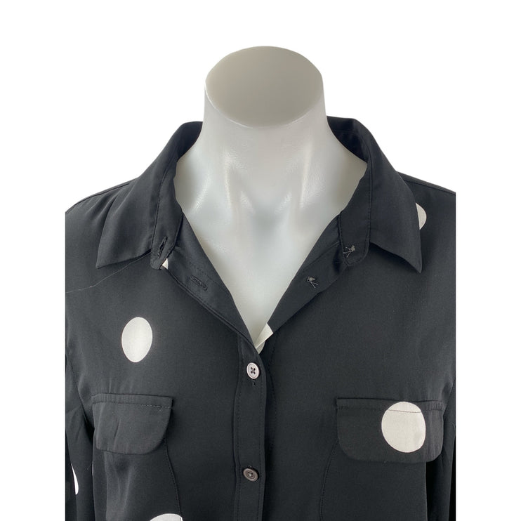 Ann Taylor LOFT Women's Black Polka Dots Long Sleeve Button Down Shirt Top L