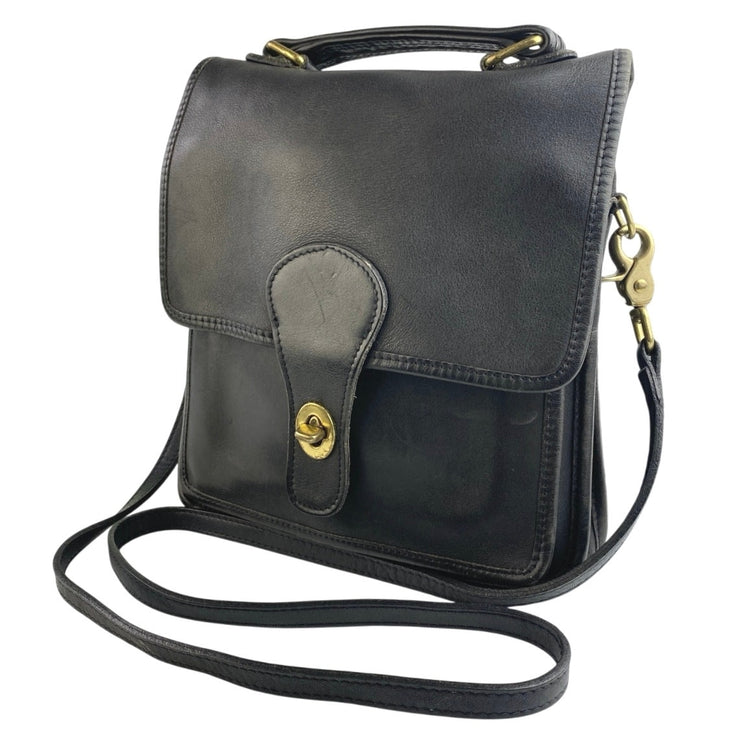 Coach Vintage 5130 Willis Station Black Leather Turn Lock Crossbody Shoulder Bag