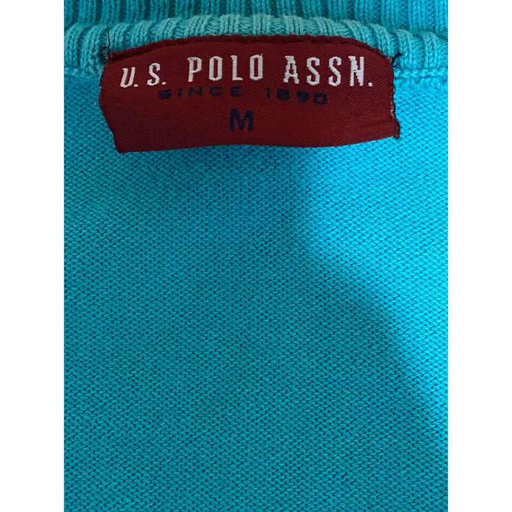 US Polo Assn Women's Teal Blue Logo V Neck Long Sleeve T Shirt Tee Top Size M