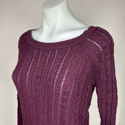 American Eagle Vintage Y2K Maroon Red Crochet Cable Knit Pullover Sweater Sz XS