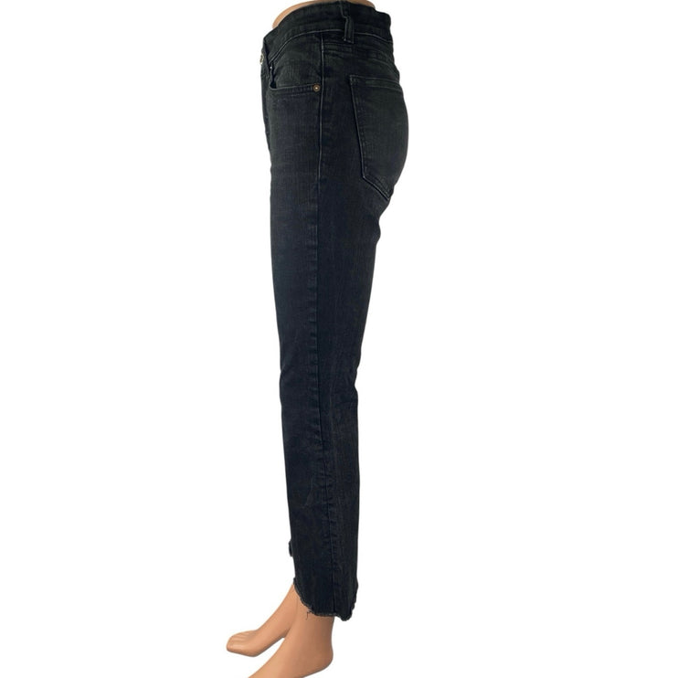 Zara Black Mid Rise Flared Bootcut Bell Bottom Frayed Cropped Denim Jeans Size 8