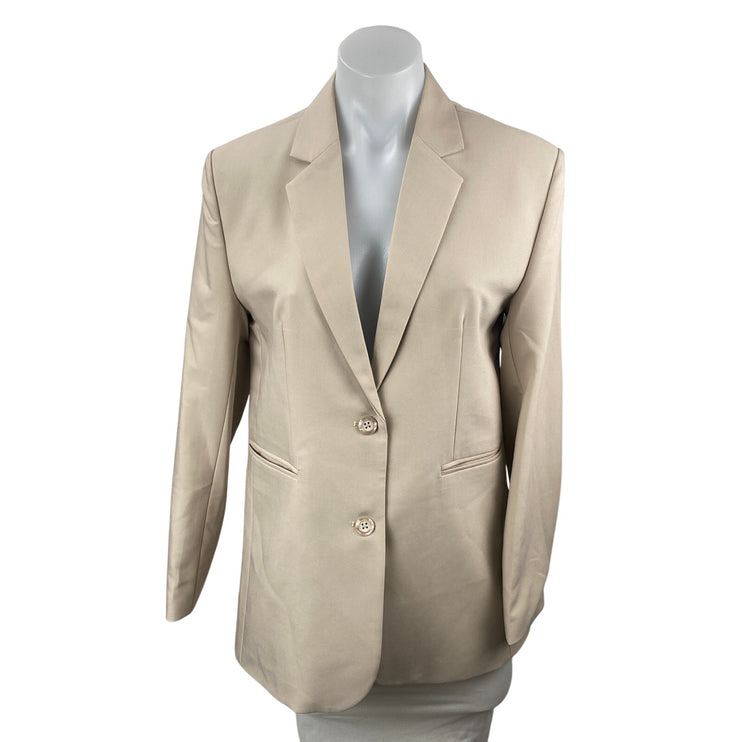 Women's Beige Notched Collar Long Sleeve Single Breasted Blazer Coat Jacket Sz S