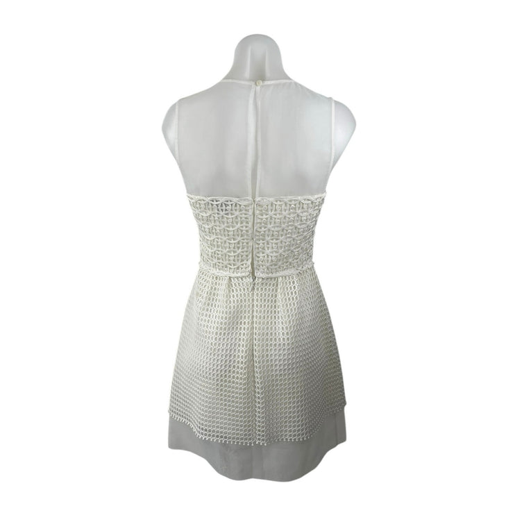 French Connection Glacier Wave White Sleeveless Mesh Fit & Flare Mini Dress Sz 6