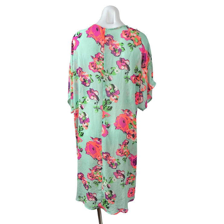 Ocean Pacific Multicolor Floral Long Sleeve Kimono Duster CoverUp Cardigan Top M