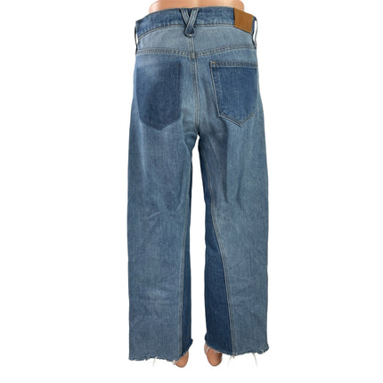 Women's Blue High Rise Two Tone Frayed Hem Slim Wide Leg Denim Jeans Pants Sz 26