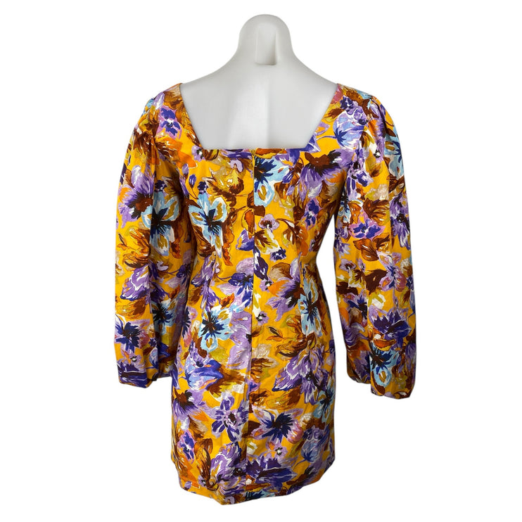 Zara Multicolor Long Balloon Sleeve Square Neck Floral Mini A Line Dress Size S