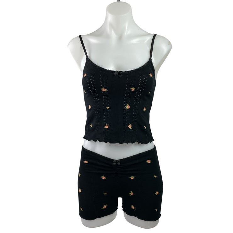 Out From Under Black Floral Embroidered Cami & Shorts Sleepwear Pajama Set Sz M