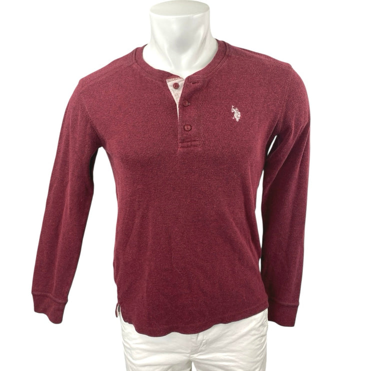 U.S Polo Assn. Men's Red Slim Fit Henley Long Sleeve Sweatshirt Sweater Top Sz S