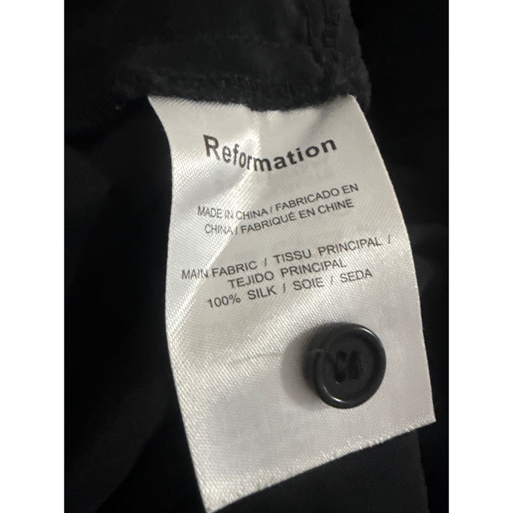 Reformation Roe 100% Silk Black Ruched Boat Neck Long Sleeve Peplum Blouse Top 4