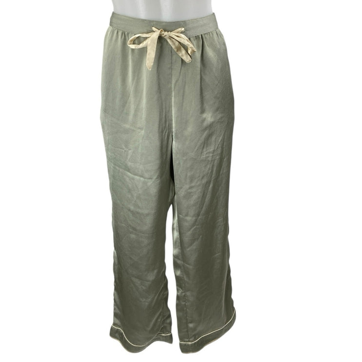 Topshop Women's Green Silk Satin Long Sleeve Button Down Pajama Set Size 8/10