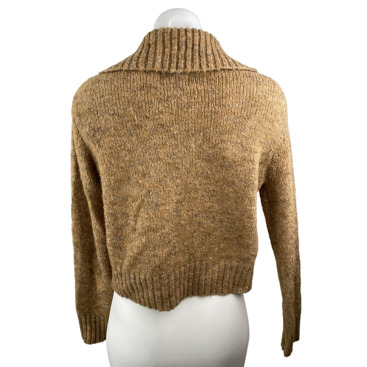 Lush Brown Wool Collared Long Sleeve Button Down Crop Cardigan Sweater Top Sz S