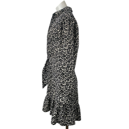 Topshop Black Floral Button Collared Bow Front Long Sleeve Mini Shirt Dress Sz 8