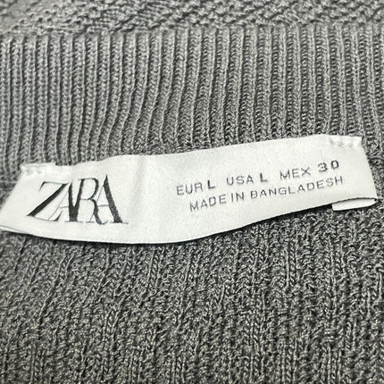 Zara Women's Dark Gray Cable Knit Round Neck Long Sleeve Sweater Maxi Dress L