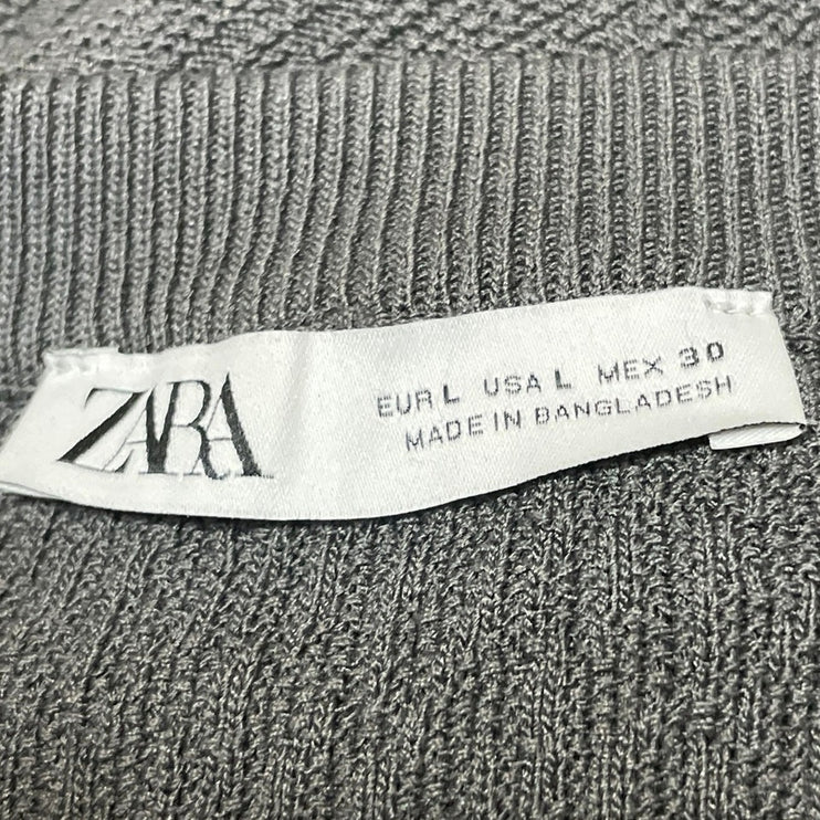 Zara Women's Dark Gray Cable Knit Round Neck Long Sleeve Sweater Maxi Dress L