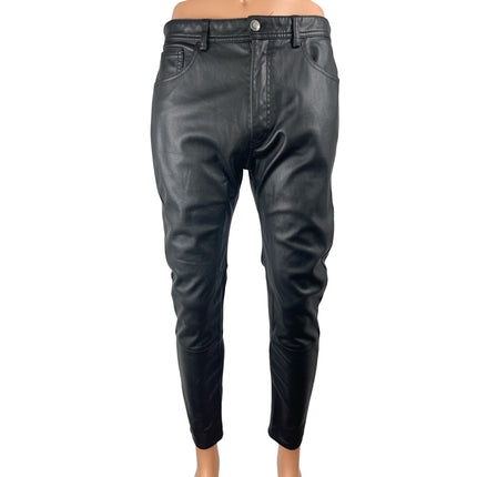 Zara Men's Black Faux Vegan Leather High Waisted Skinny Trouser Pants Size 31