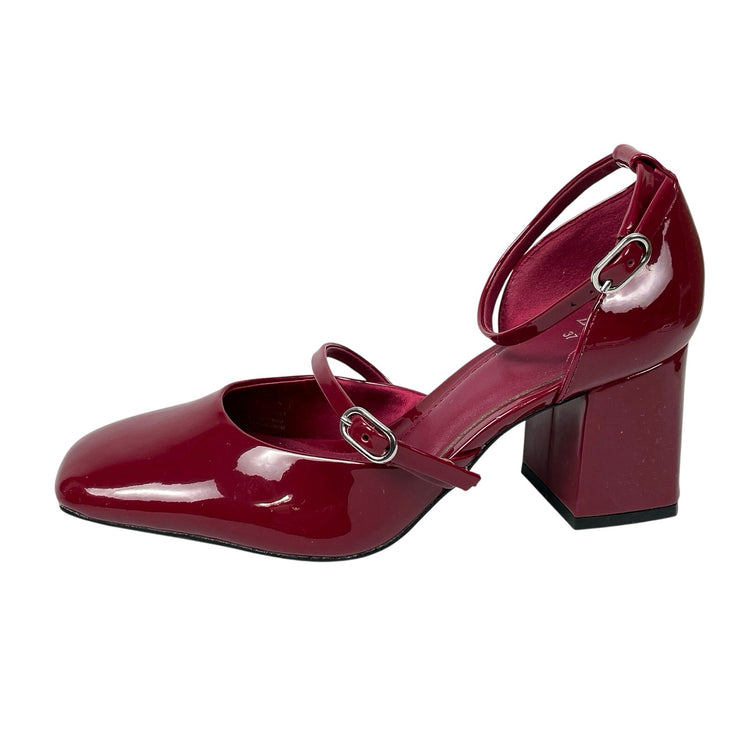 Zara Womens Red Square Toe Block Heels Ankle Strap Mary Jane Pumps Shoes 37 US 6