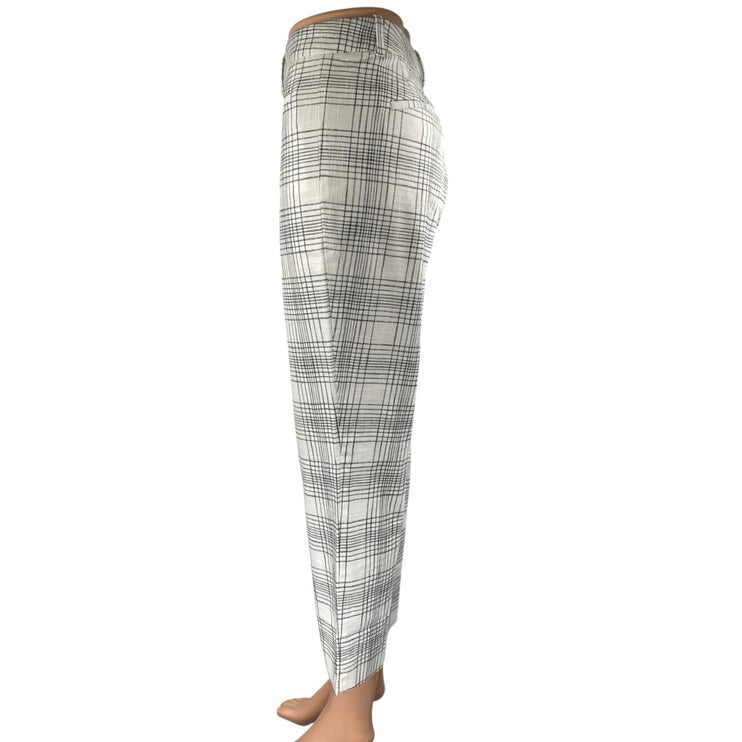 Ann Taylor Women White Black Plaid High Rise Straight Leg Trousers Pants Size 8