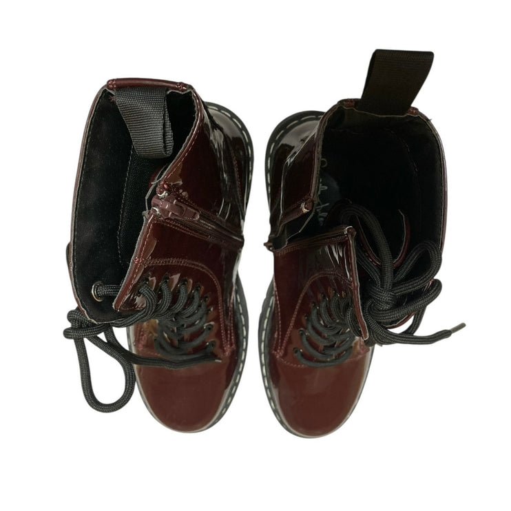 Sincerely Jules Harley Brown Patent Leather Lace Up Round Toe Combat Boots 7.5