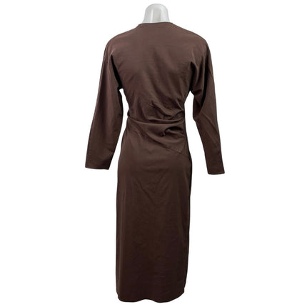 Zara Women's Brown Long Sleeve High Neck Ruched Maxi Bodycon Pencil Dress Sz XS