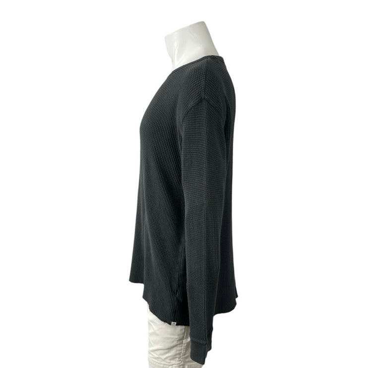 Urban Outfitters Men's Black Dark Gray Waffle Knit Long Sleeve Thermal Tee Top L