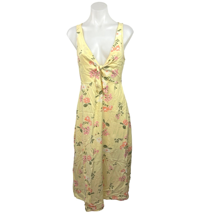 Abound Yellow Floral Print Tie Knot Front Sleeveless Maxi Summer A-Line Dress L