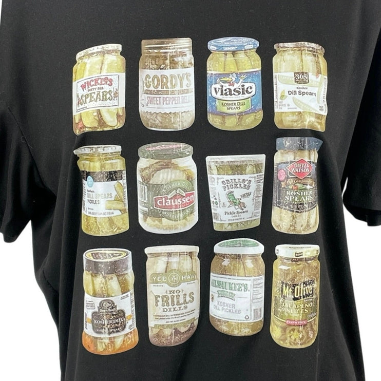 Women's Black Branded Pickle Jars Graphic Short Sleeve T Shirt Tee Top Size XL