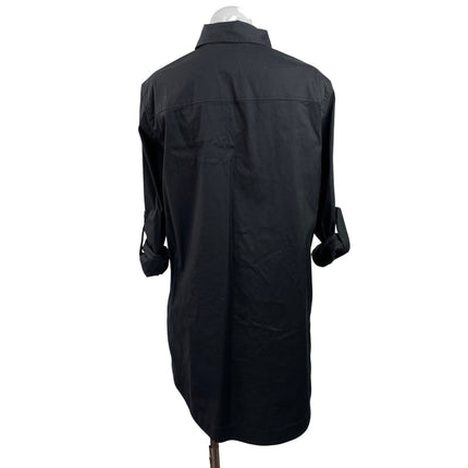 Lafayette 148 Women's Black Long Sleeve Roll Tab Button Down Shirt Dress Size 6