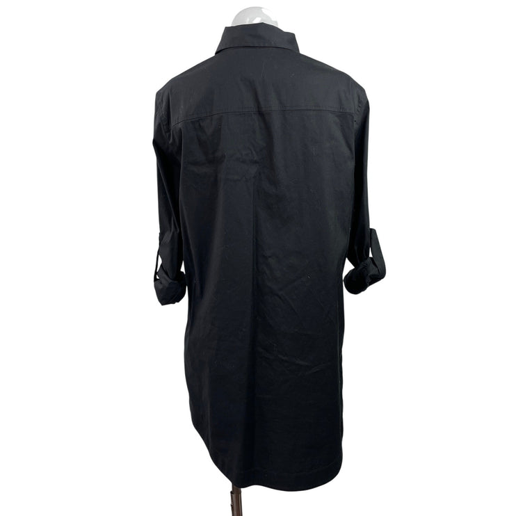 Lafayette 148 Women's Black Long Sleeve Roll Tab Button Down Shirt Dress Size 6