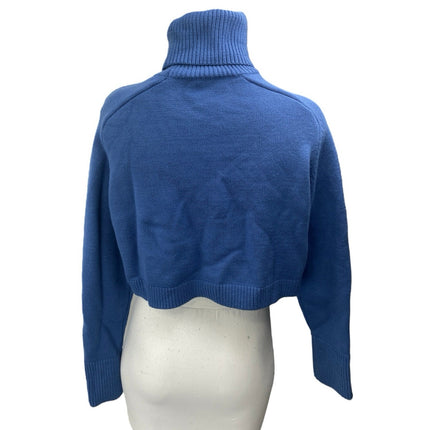 Zara Women's Blue Turtleneck Long Sleeve Knit Crop Sweatshirt Sweater Top Size S