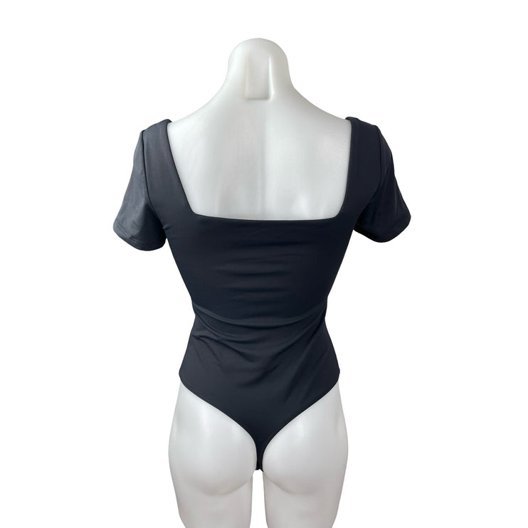 Aritzia Babaton Black Short Sleeve Square Neck Thong T Shirt Tee Bodysuit Top M