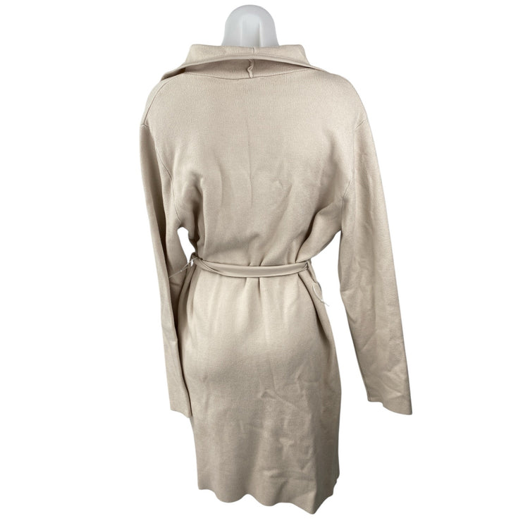NEW Sioni Women's Cream Beige Collared belted Long Sleeve Trench Coat Jacket M