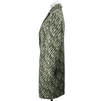 GIANNI FERAUD Womens Green Animal Print Single Breasted Over Coat Jacket Sz 10