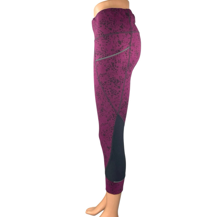 Athleta Floral Garden Relay 2.0 Maroon Activewear Fitness Capri Leggigs Pants S