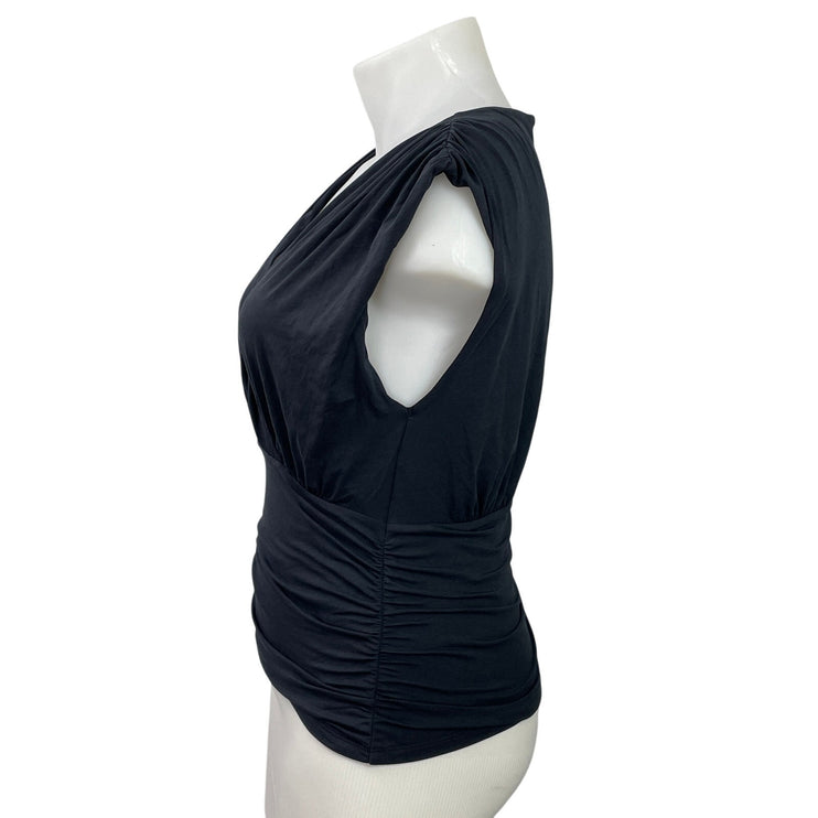 Abercrombie & Fitch Women's Black Sleeveless Ruched Faux Wrap Blouse Top Size L