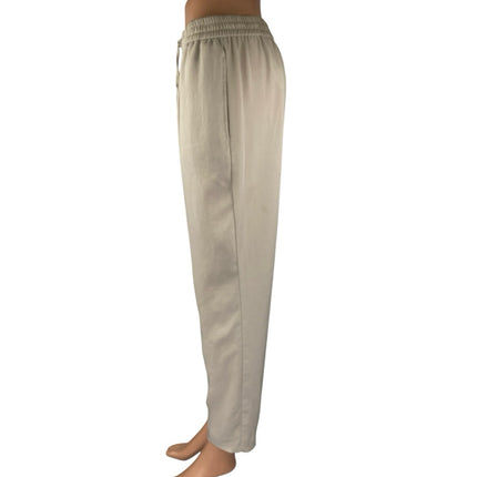 Zara Women's Beige High Waisted Pleated Drawstring Tapered Trousers Pants Size S