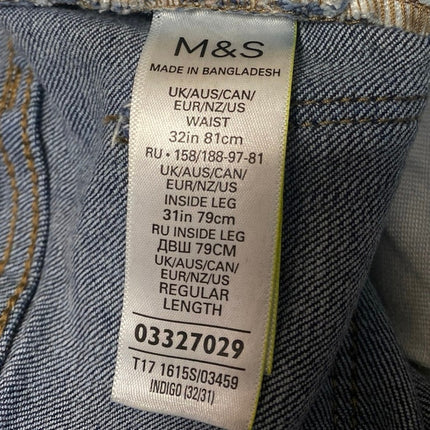 M&S Mark & Spencer Men's Blue Dark Wash Slim Straight Leg Denim Jeans Size 32