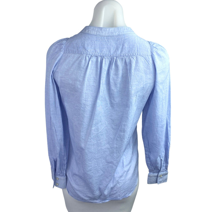 Ann Taylor LOFT Women's Blue Long Sleeve V-Neck Pleated Shirt Blouse Top Sz XXS