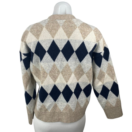 Zizae Women's Beige Argyle Diamond Long Sleeve Button Up Cardigan Sweater Size M