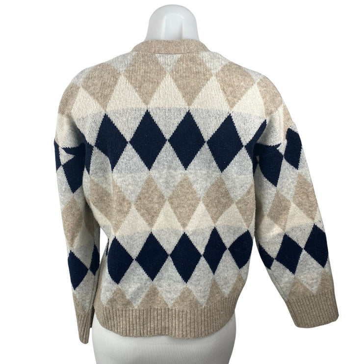 Zizae Women's Beige Argyle Diamond Long Sleeve Button Up Cardigan Sweater Size M