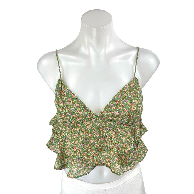 Dress Forum Green Floral Sleeveless Tiered Ruffle Cami Tank Crop Top Size S