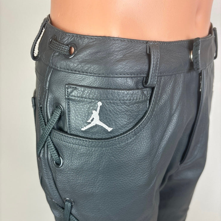 NEW $400 Nike Jordan x Travis Scott Cactus Jack Genuine Leather Moto Pants Sz 2