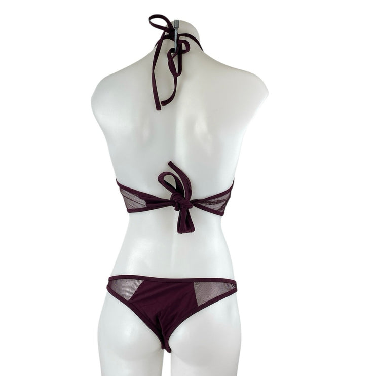 Veronica Pagan Red Burgundy Mesh Halter Bandeau Two Piece Bikini Set Swimwear L