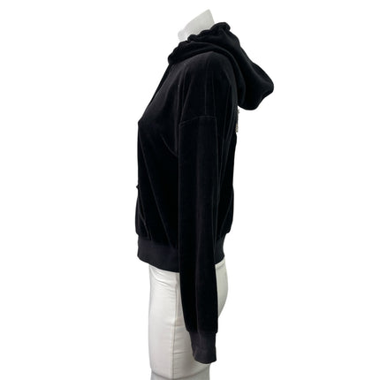 Juicy Couture Black Rhinestone Velvet Velour Zip Up Long Sleeve Hooded Hoodie S