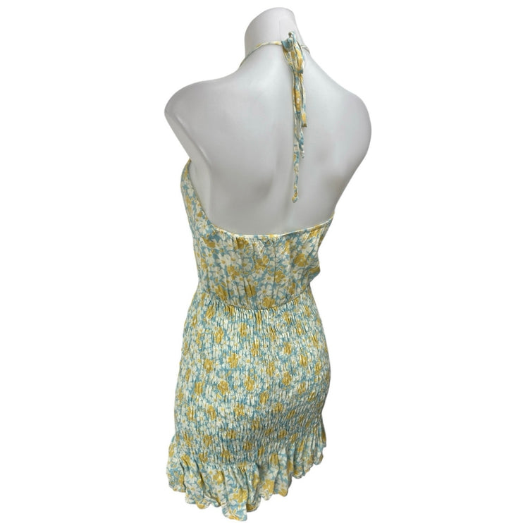 Cotton Candy LA Multicolor Floral Smocked Sleeveless Halter Mini Pencil Dress S