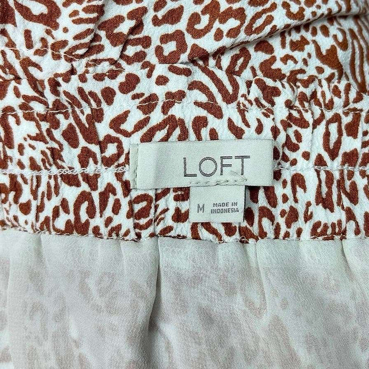 Ann Taylor Loft Brown White Animal Print Tiered Ruffle A-Line Flowy Skirt Size M