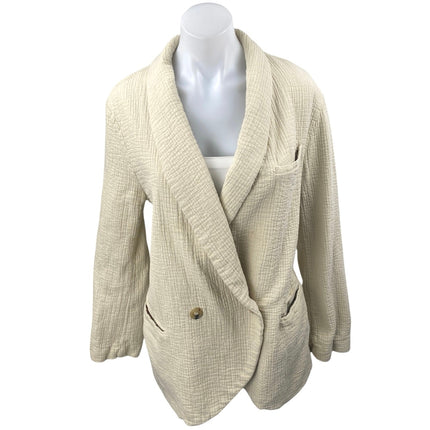 Free People Rowan Cream Gauze Double Breasted Long Sleeve Blazer Coat Jacket M