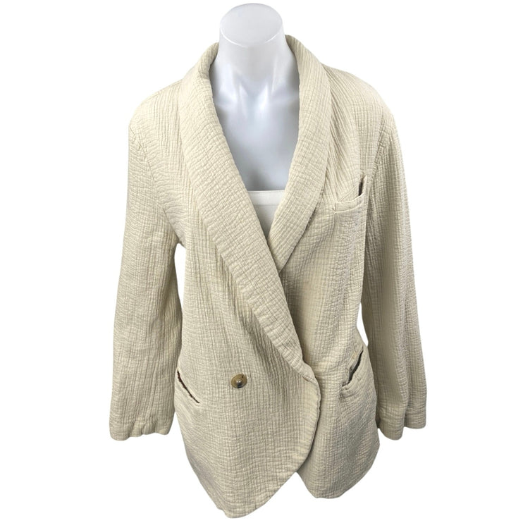 Free People Rowan Cream Gauze Double Breasted Long Sleeve Blazer Coat Jacket M